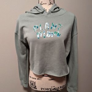 Custom made green crop top hoodie plant mom small